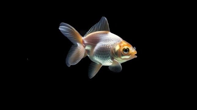 Elegant Golden Rosy Red Minnow Swimming Gracefully Against a Black Background - Close-Up of Aquatic Life and Underwater Beauty for Nature Stock Footage