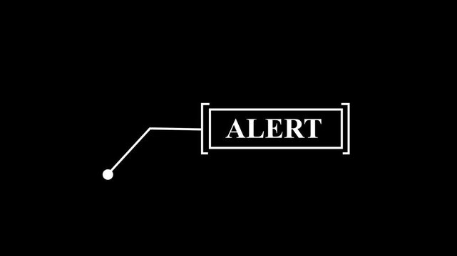 Animated "ALERT" text stamp with white outline and dot pointer on black background, video animation