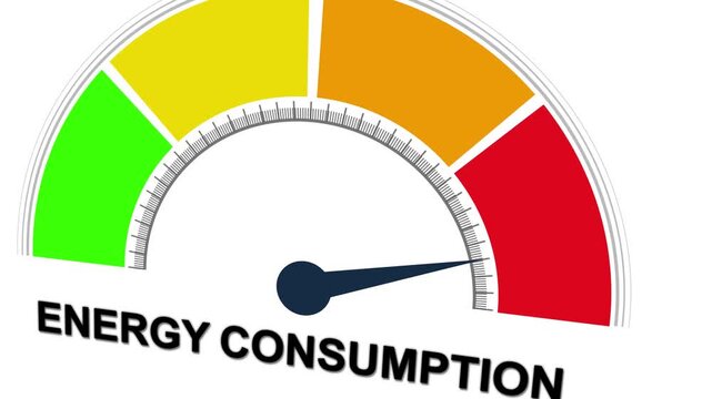 Energy consumption gauge meter animation showing low to high usage levels. 3d video .Business, Technology, Motion graphics of mater level concept