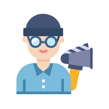 Flat Design Illustration of a Movie Director Holding a Clapperboard