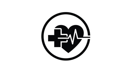 Obraz premium Healthcare symbol featuring a heart plus sign and electrocardiogram line