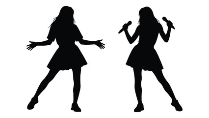 Obraz premium Two singers silhouetted against a white background performing with microphones