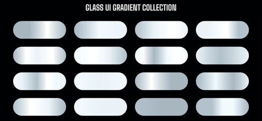 Metallic silver gradient buttons, oval shapes, for website or app UI, gradient collection, isolated on transparent background, png