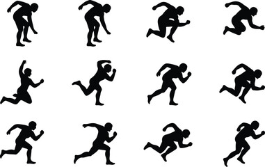 Walk to Run Progression Silhouette Icon Vector Human Movement Sequence Running Silhouette Set