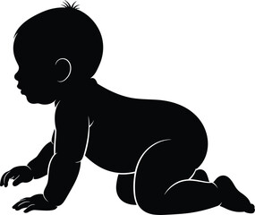 Obraz premium Crawling baby silhouette illustration vector childhood development milestone graphics, innocence growth symbolic design concept, black and white creative art collection