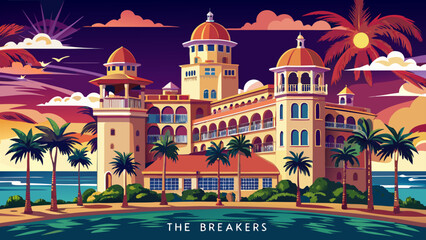 Obraz premium Very beautiful The Breakers in Palm Beach showcases grand Italian Renaissance architecture, oceanfront splendor, and timeless luxury along the Florida coast, USA. 