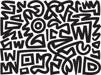 Fototapeta premium Abstract black doodle seamless hand drawn linear shapes pattern vector