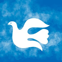 Web banner religioso azzurro cielo Paradiso. Colomba Bianca. Luce Croce Raggiante. Pentecoste. Annunciazione. Pasqua. Natale. Bokeh, stelle, sole. Raggio di luce magica. Sfondo azzurro