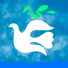 Web banner religioso azzurro cielo Paradiso. Colomba Bianca. Luce Croce Raggiante. Pentecoste. Annunciazione. Pasqua. Natale. Bokeh, stelle, sole. Raggio di luce magica. Sfondo azzurro