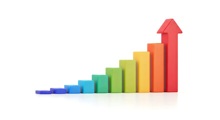 Fototapeta premium Colorful 3D paper house growth chart with ascending blocks isolated on transparent background