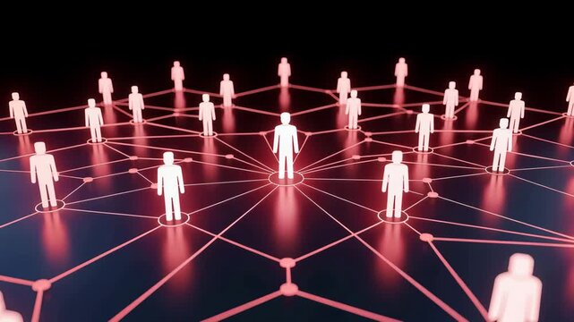 Network of Human Connections: Illustrates interconnectedness with a network of stylized figures linked together, each representing a facet of a complex digital web. 