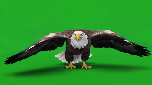 Intense Bald Eagle Ready to Attack on Green Screen