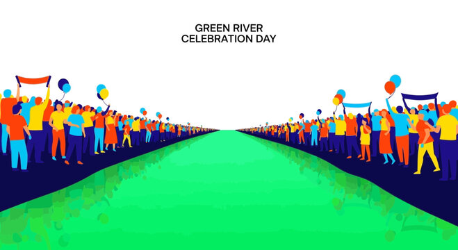 Green River Celebration Day Crowd, Balloons, Banners, Festival