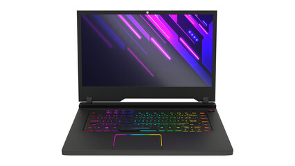 Modern RGB Gaming Laptop with Vibrant Keyboard Lights Isolated on Transparent Background