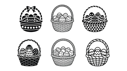 Collection of easter baskets filled with decorated eggs, perfect for holiday greetings © Anukul Debnath