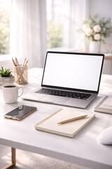 Fototapeta premium Minimal Laptop Workspace Modern Home Office Background