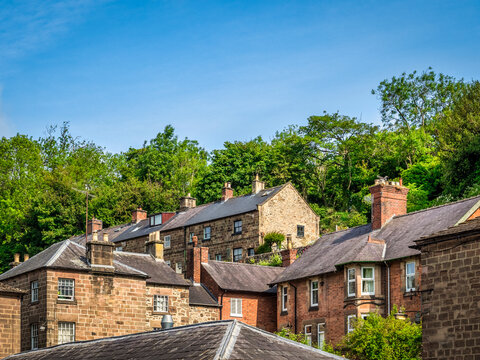 Rooftops on the hillside in the village of Cromford, in the Derwent Valley of Derbyshire, England, UK.