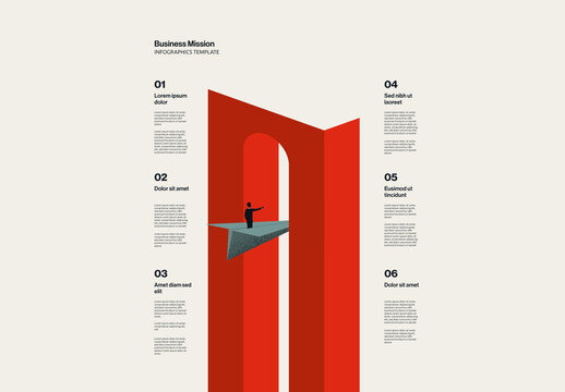 Business Mission and Leadership Infographic Template with Minimalist Illustration