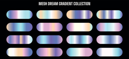 Iridescent mesh gradient shapes collection, holographic ovals for website background or overlay effect, Isolated on transparent background, png © deesignvalue