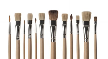Fototapeta premium Paint Brushes Collection: Various Sizes, Wooden Handles