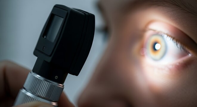 Ophthalmologist Examines Eye with Ophthalmoscope