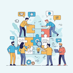 Vector illustration set of a business team and social network concept featuring cartoon businessman icons for global web communication and group work