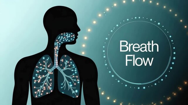 Visualizing Breath Flow: An insightful graphic illustrating the journey of breath within the human body, from inhalation to exhalation, showcasing the flow through the respiratory system.