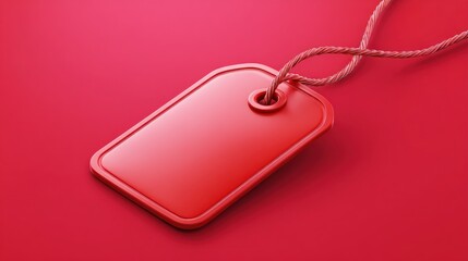 Fototapeta premium Red rectangular tag with string, blank surface, ideal for labeling or branding