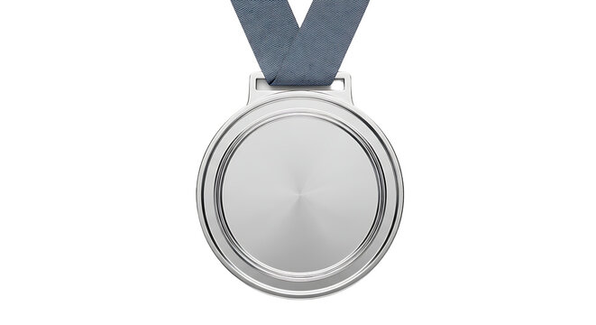 A plain silver medal with a gray ribbon is presented on a clean . 2026 soccer world championship. Transparent background.