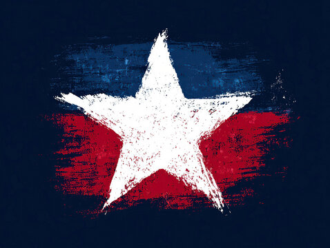 Minimalistic design featuring a large, stylized star of Texas against a textured red, white, and blue background Grunge texture effect with a soft lighting giving depth and laye - AI-Generated