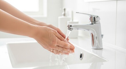 Cleaning Hands at a White Sink