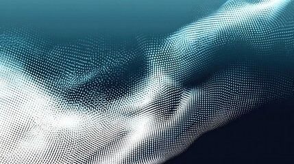 Abstract teal and white particle wave flowing, digital art