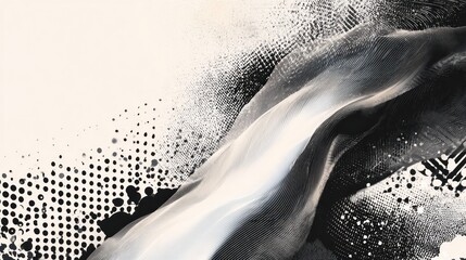 Abstract monochrome art with flowing lines and textured elements