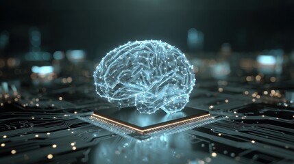 AI brain on a microchip, digital neural network concept