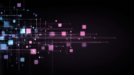 Abstract digital art featuring glowing squares and lines on a dark background