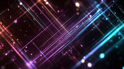 Abstract digital art with glowing lines, particles, and bokeh