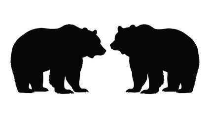 Fototapeta premium Two black silhouettes of bears facing each other in a minimalist design