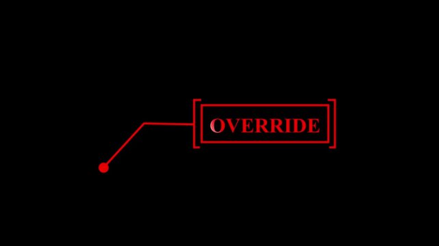 Red "Override" Command Text Box Animation - System Action Warning