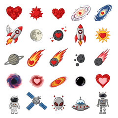 A collection of cute cartoon space and heart themed stickers © phwtf