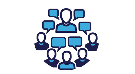 Obraz premium Abstract group of people connecting with speech bubbles, representing network communication and collaboration, isolated white background.