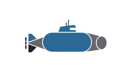 Fototapeta premium Cartoon blue submarine with a periscope and propeller, symbolizing underwater exploration, isolated white background.