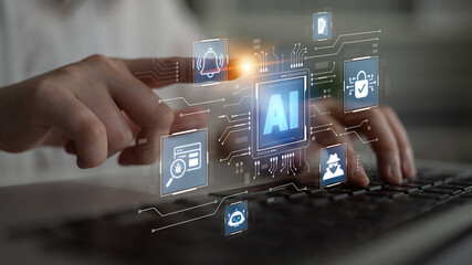 Fototapeta premium AI cybersecurity strengthens security with monitoring and detection. AI cybersecurity supports risk management, alerting, and compliance to protect data, identity, and systems. Corpus