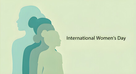 International Women&rsquo;s Day Green Flat Illustration with Female Silhouettes