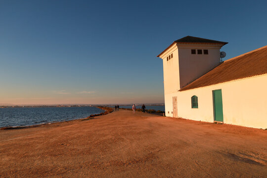 The Calcetera Mill between salt ponds in San Pedro del Pinatar town