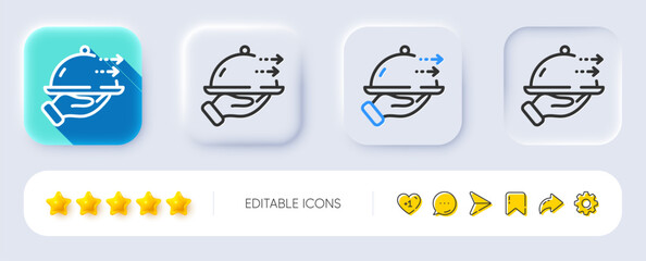 Food delivery line icon. Neumorphic, Flat shadow, 3d buttons. Restaurant order sign. Catering service symbol. Line food delivery icon. Social media icons. Vector