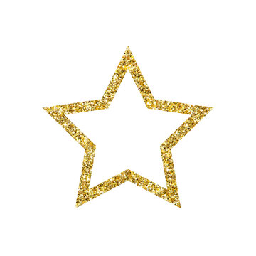 golden glitter star outline isolated on transparent background