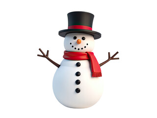 A winter scene with a snowman dressed in a top hat and scarf, suitable for cold weather or holiday themes
