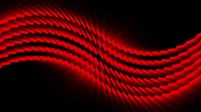 Red glowing 3d rectangular segments forming a futuristic wave pattern on dark background
