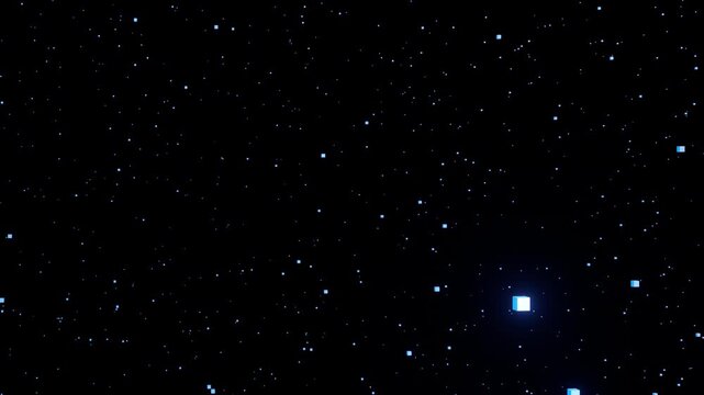 BREAKING NEWS title 3D text motion: broadcast opener 3D metallic text exploding into Futuristic Digital Transformation Cubes and Reconstructing - 3D render ProRes 4444 XQ animation.