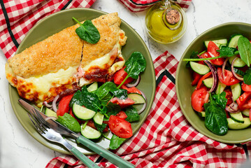Protein Chicken Calzone with Vegetable Salad.top veiw